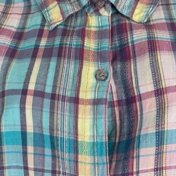Vintage Plaid Camp Shirt Top Womens 3X Button Up Classic Preppy Colorful Crisp - Picture 3 of 9